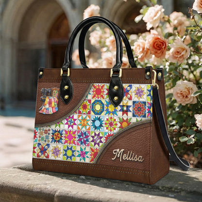Sewing Lover Leather Handbag Personalized Colorful Quilt Blocks