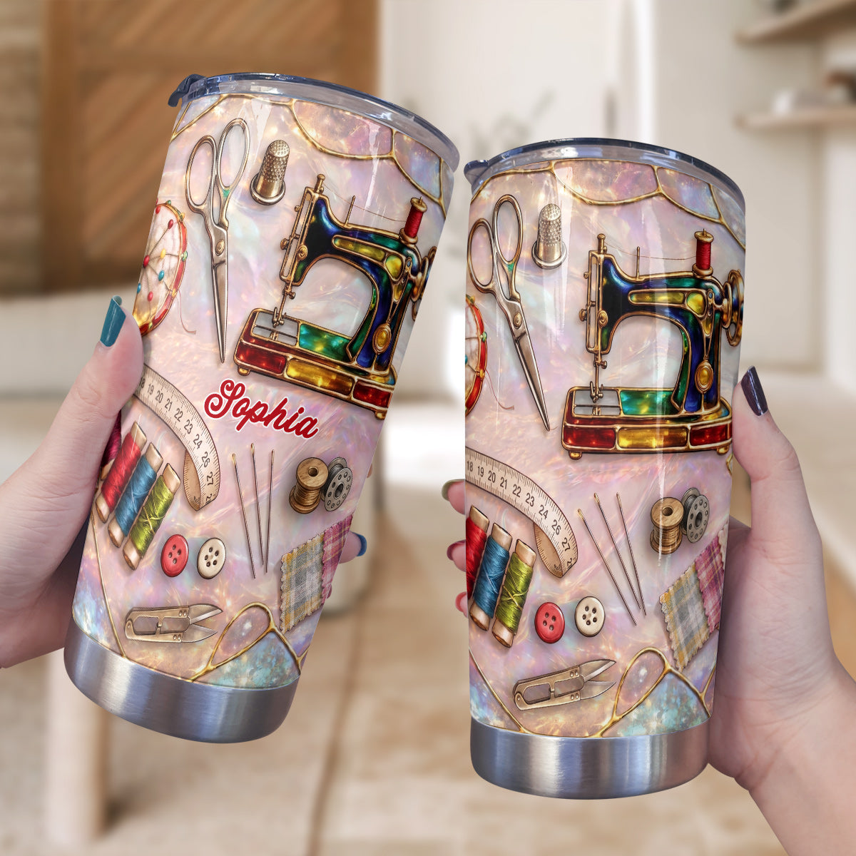 Sewing Lover 20 oz Tumbler Personalized Holographic Sewing Dreams