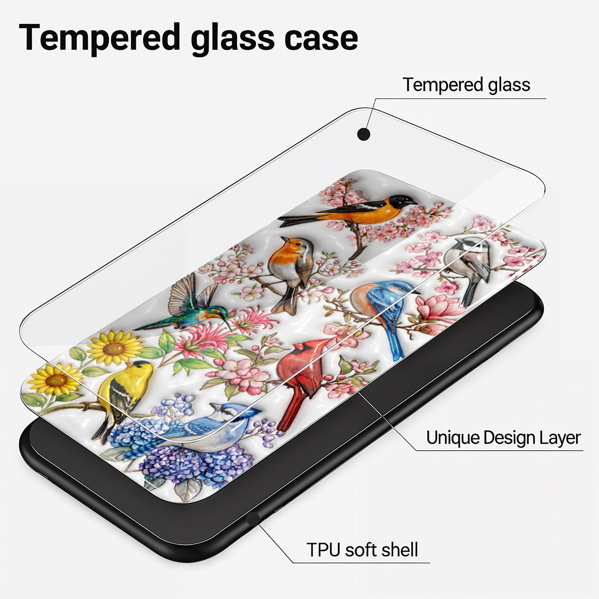 Bird Lovers Phone Case Puffy Spring Birds Blossom Garden