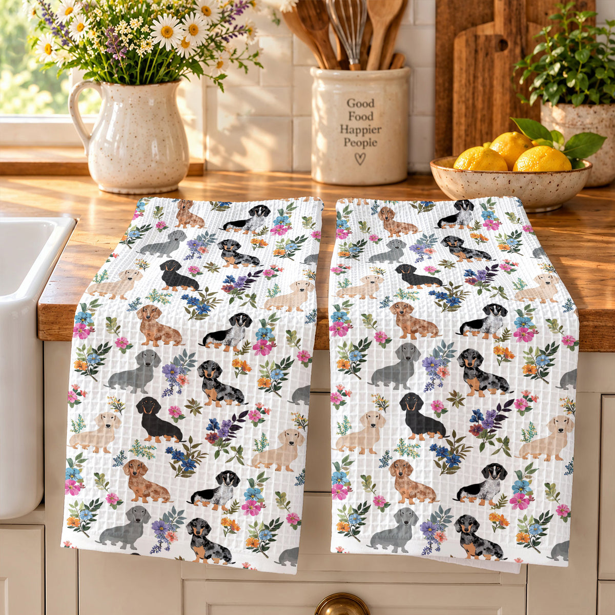Dachshund Kitchen Towel Dachshund In Bloom