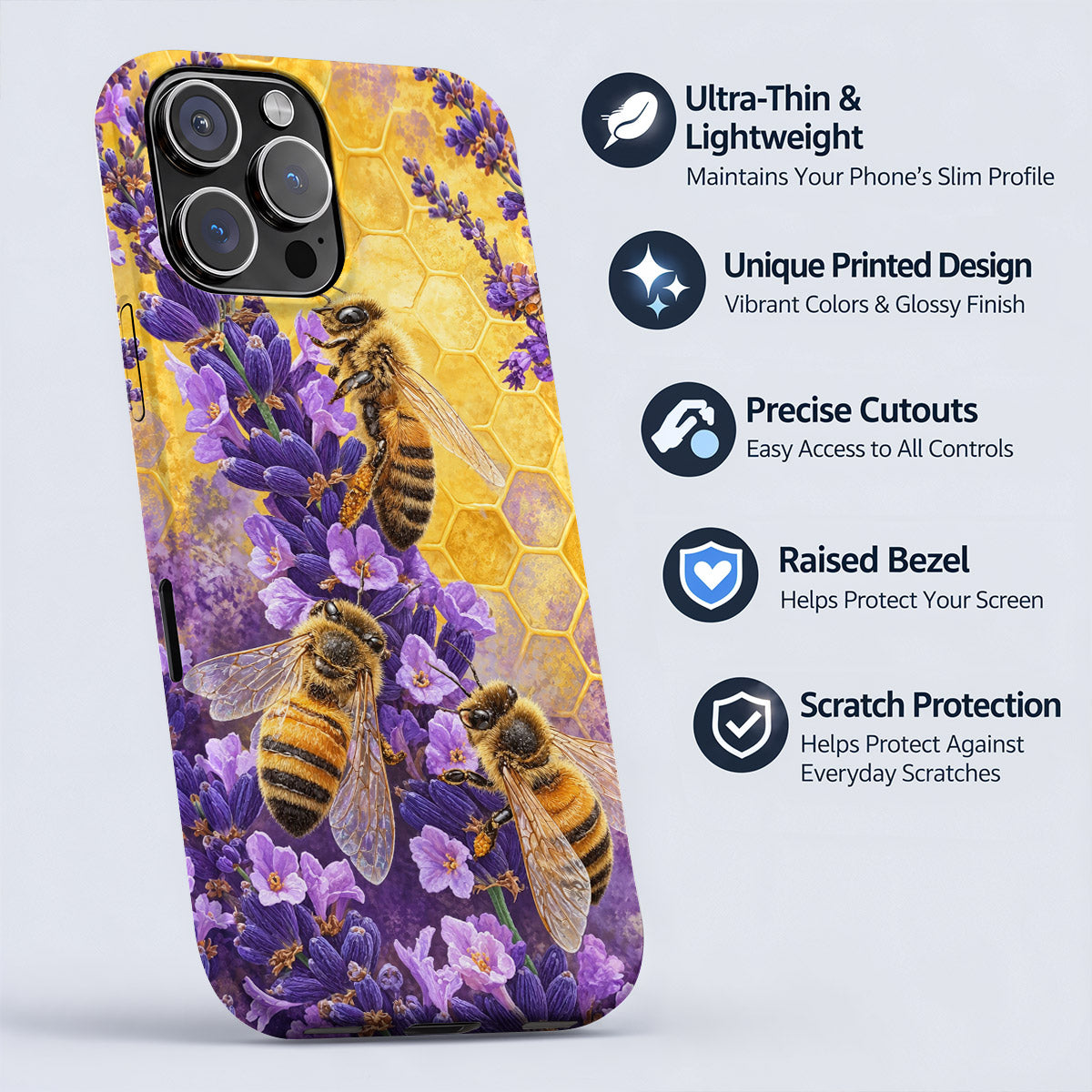Bee Phone Case Honeybees & Lavender Honeycomb
