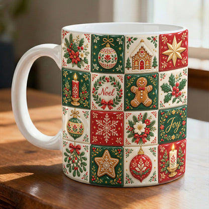 Christmas Ceramic Mug Vintage Christmas Patchwork