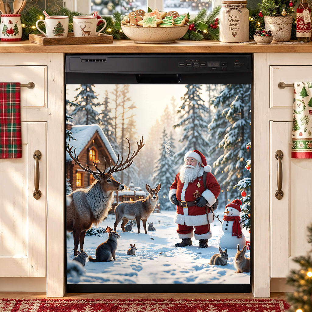 Christmas Magnetic Dishwasher Cover Santa’s Woodland Wonder