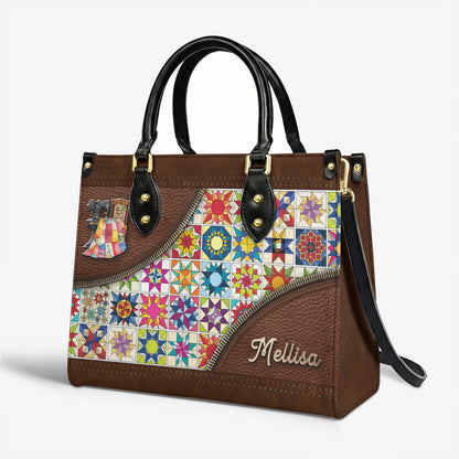 Sewing Lover Leather Handbag Personalized Colorful Quilt Blocks