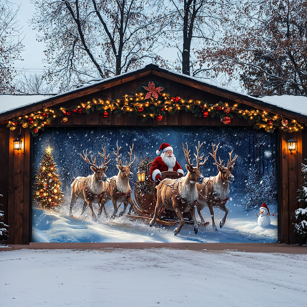 Christmas Garage Door Banner Decoration - Santa’s Magical Reindeer Sleigh Ride