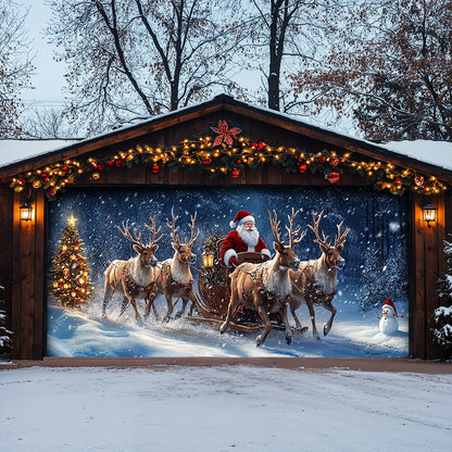 Christmas Garage Door Banner Decoration - Santa’s Magical Reindeer Sleigh Ride