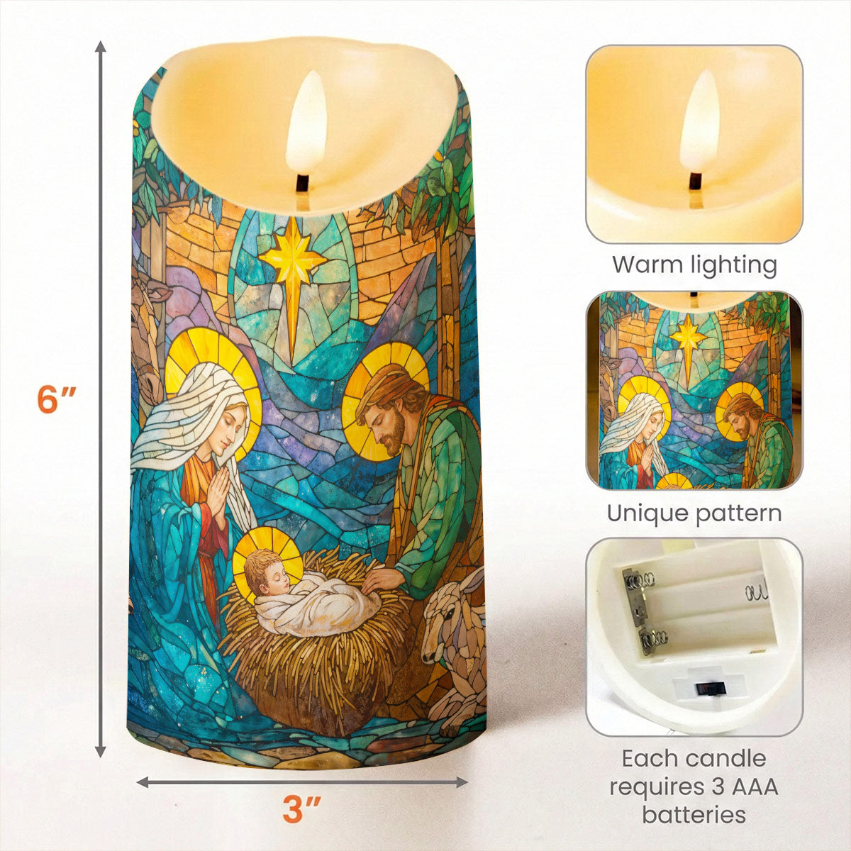 God LED Candle Stained-Glass Nativity of Light