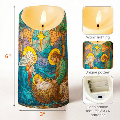 God LED Candle Stained-Glass Nativity of Light