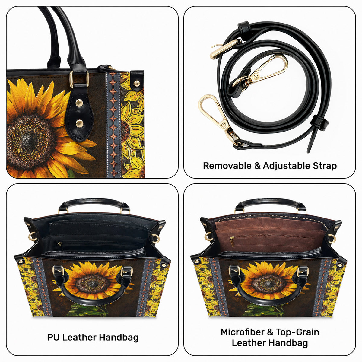 Sunflower Leather Handbag Golden Sunflower Glow