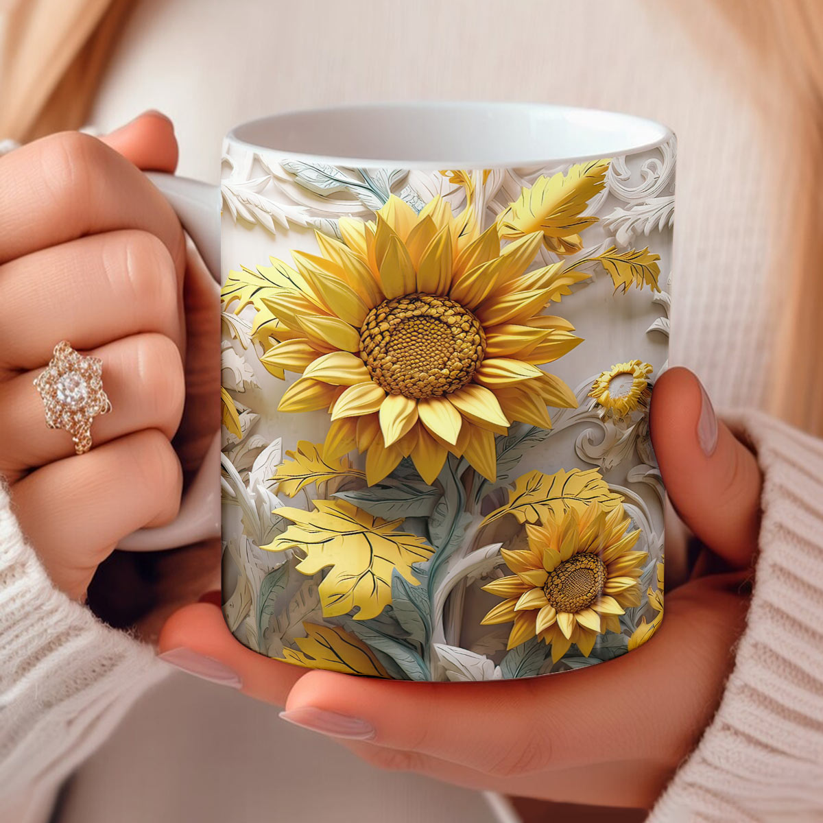 Sunflower Ceramic Mug Golden Sunflower Garden