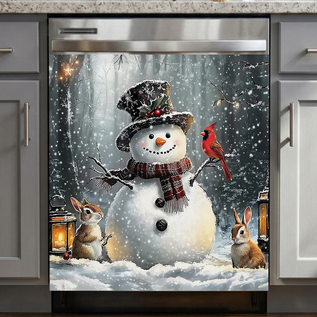 Christmas Magnetic Dishwasher Cover Winter Forest Snowman