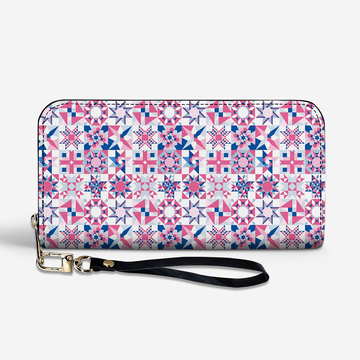 Sewing Lover Leather Wallet Vintage Pink Quilt Blocks