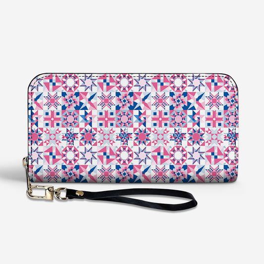 Sewing Lover Leather Wallet Vintage Pink Quilt Blocks