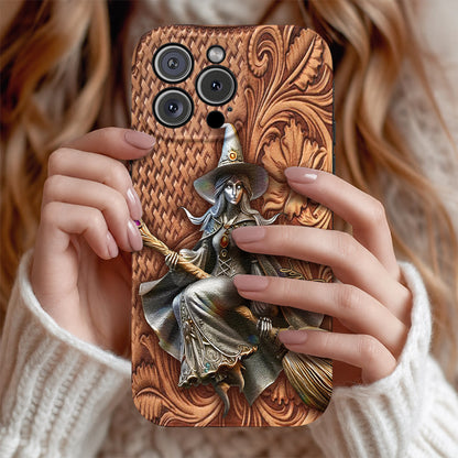 Witch of the Enchanted Broom Personalized Leather Phone Case