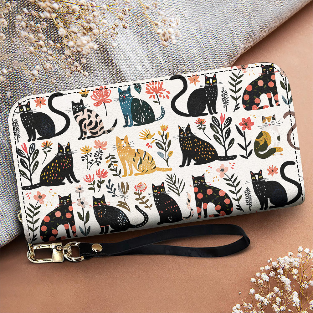 Cat Lovers Leather Wallet Botanical Cat Bliss