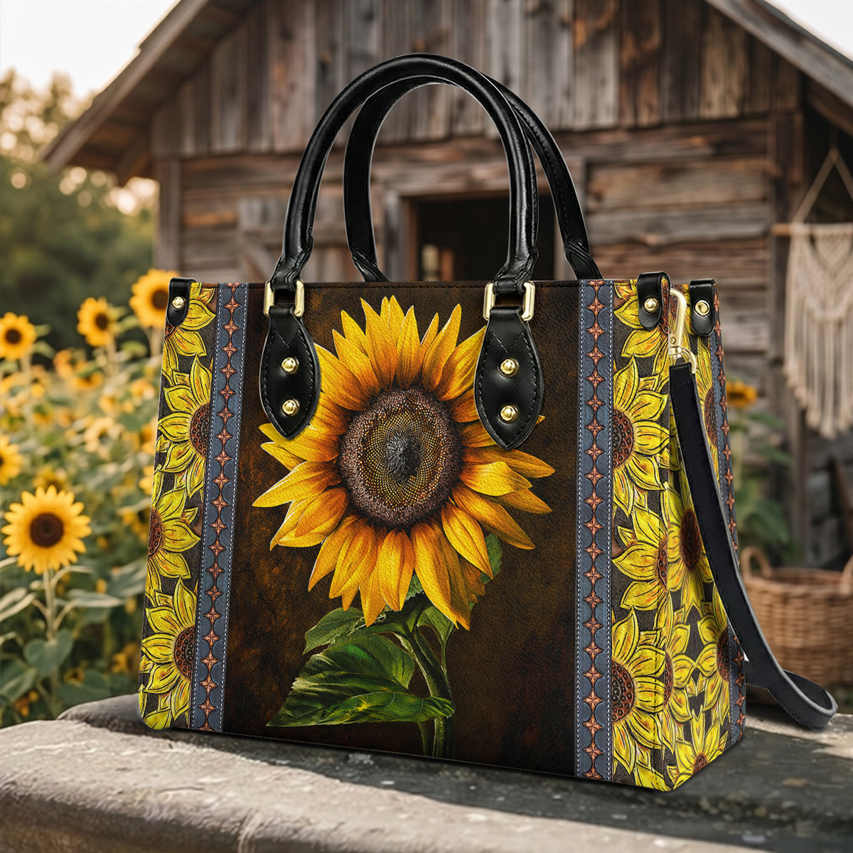 Sunflower Leather Handbag Golden Sunflower Glow