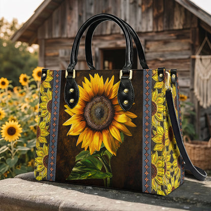 Sunflower Leather Handbag Golden Sunflower Glow