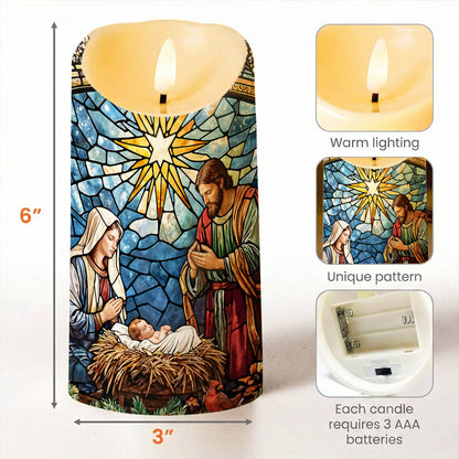 God LED Candle The Holy Night in Stained Glass