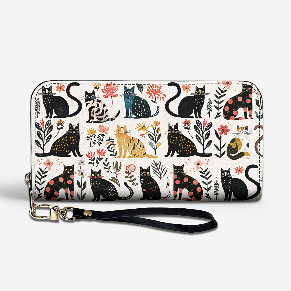 Cat Lovers Leather Wallet Botanical Cat Bliss