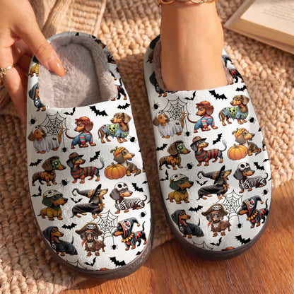 Dachshund Halloween Fleece Lined Slippers Spooky Sausage Squad