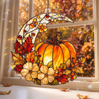 Golden Harvest Autumn Pumpkin 3D Glass Suncatcher