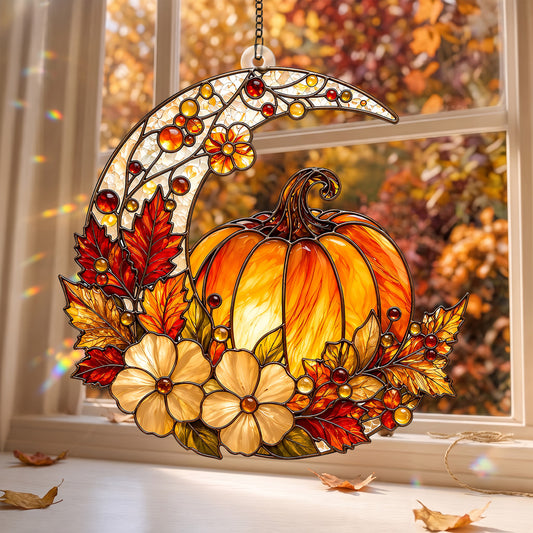 Golden Harvest Autumn Pumpkin 3D Glass Suncatcher