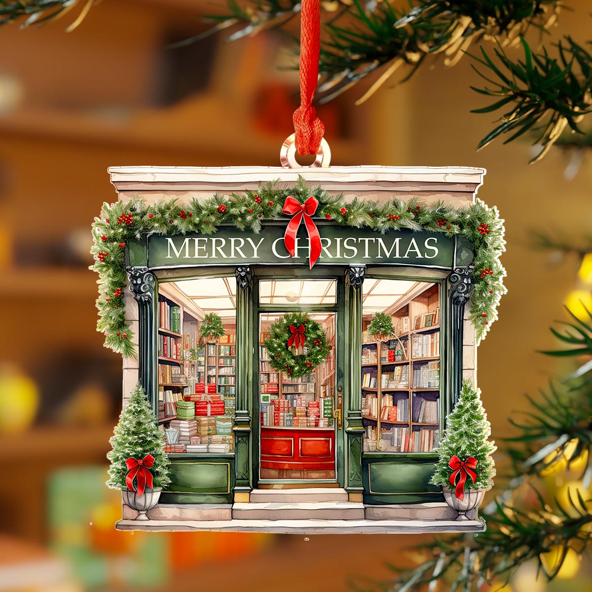 Book Lover Acrylic Ornament Christmas Bookstore