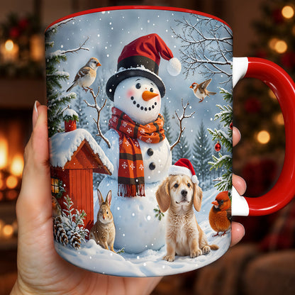 Winter Ceramic Accent Mug Happy Snowman’s Woodland Companions