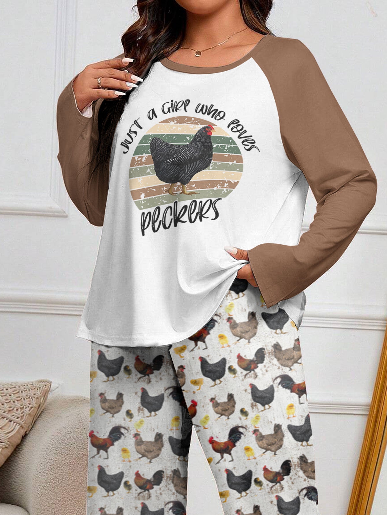 Chicken Raglan Lounge Pajamas Just A Girl Who Loves Peckers