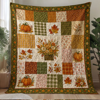 Autumn Harvest Bouquet Patchwork Quilted Blanket