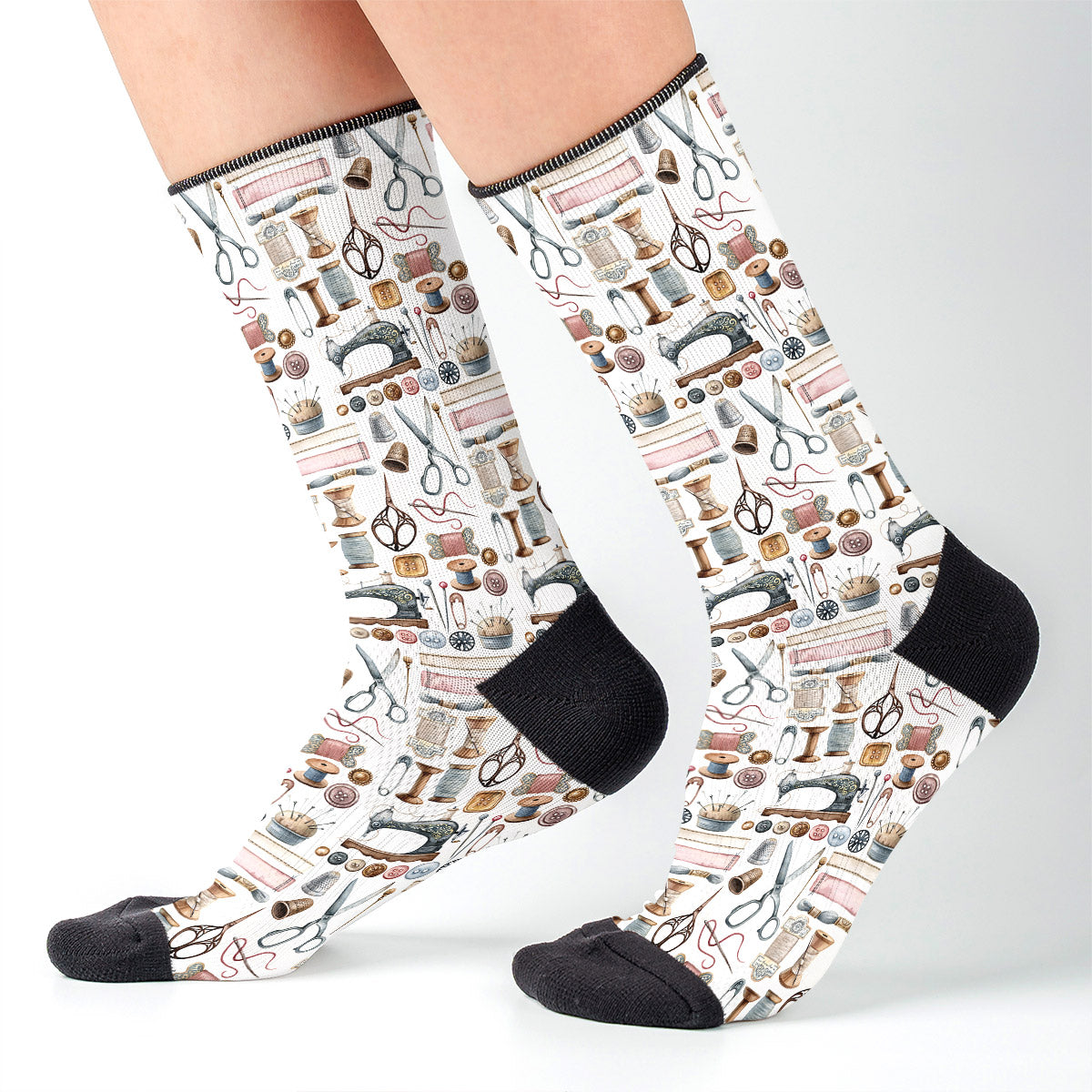 Sewing Lover Crew Socks Vintage Sewing Tools