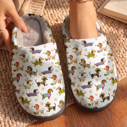 Dachshund Fleece Lined Slippers Dashing Dachshund Dreams