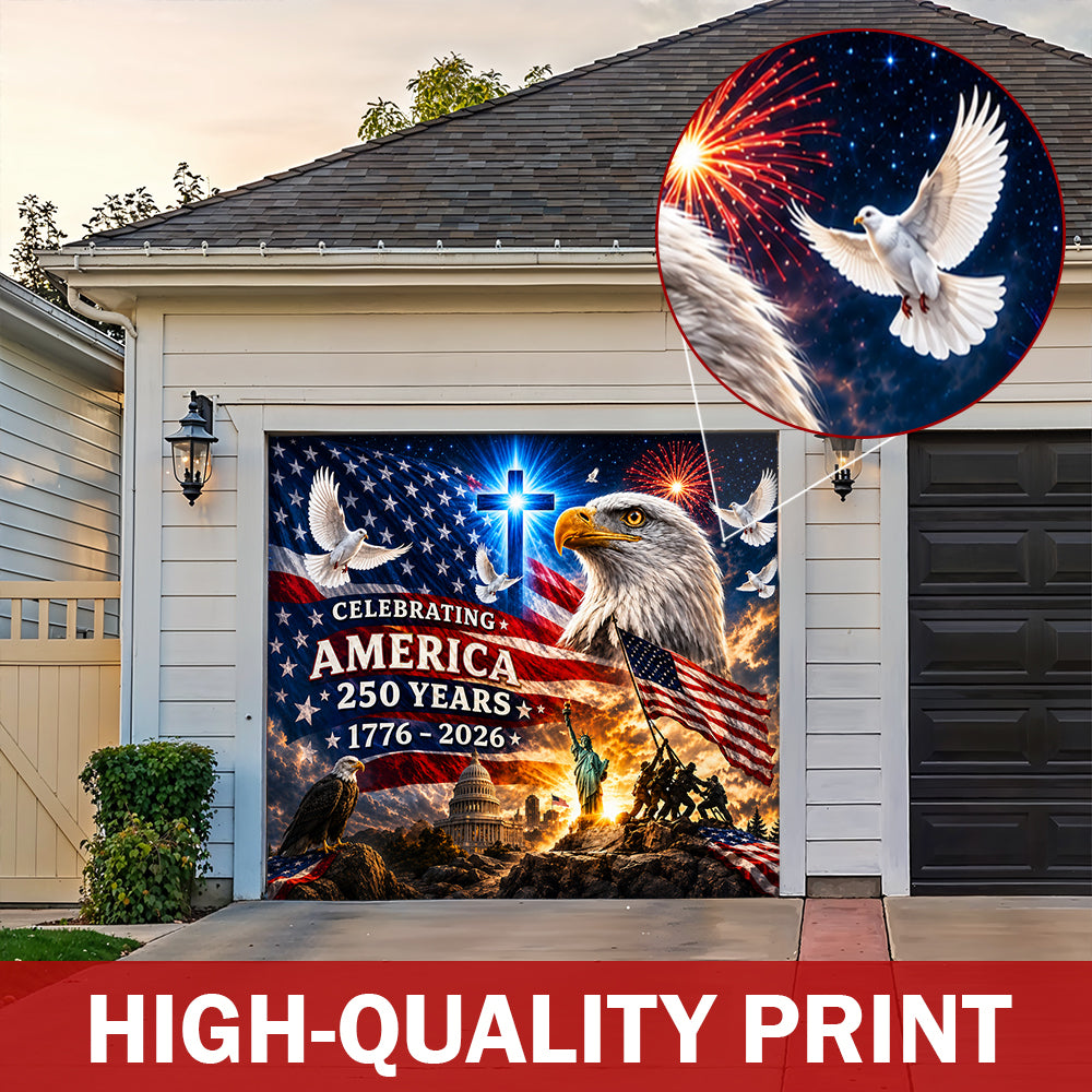 Patriotic Garage Door Banner Decoration - United in Faith and Freedom