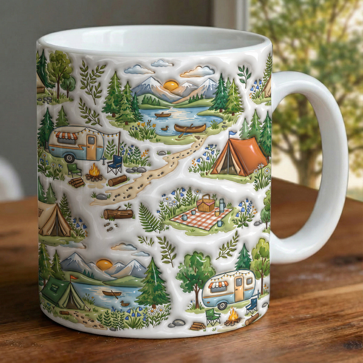 Camping Ceramic Mug Peaceful Woodland Camping