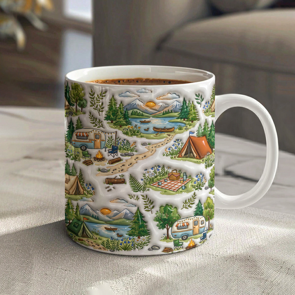 Camping Ceramic Mug Peaceful Woodland Camping