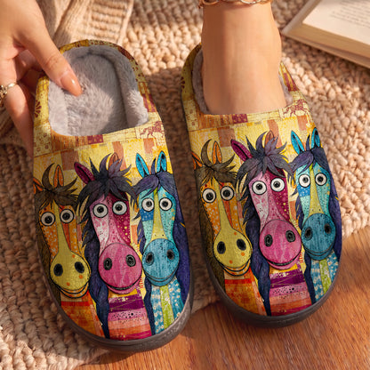Whimsical Horses Fleece Lined Slippers