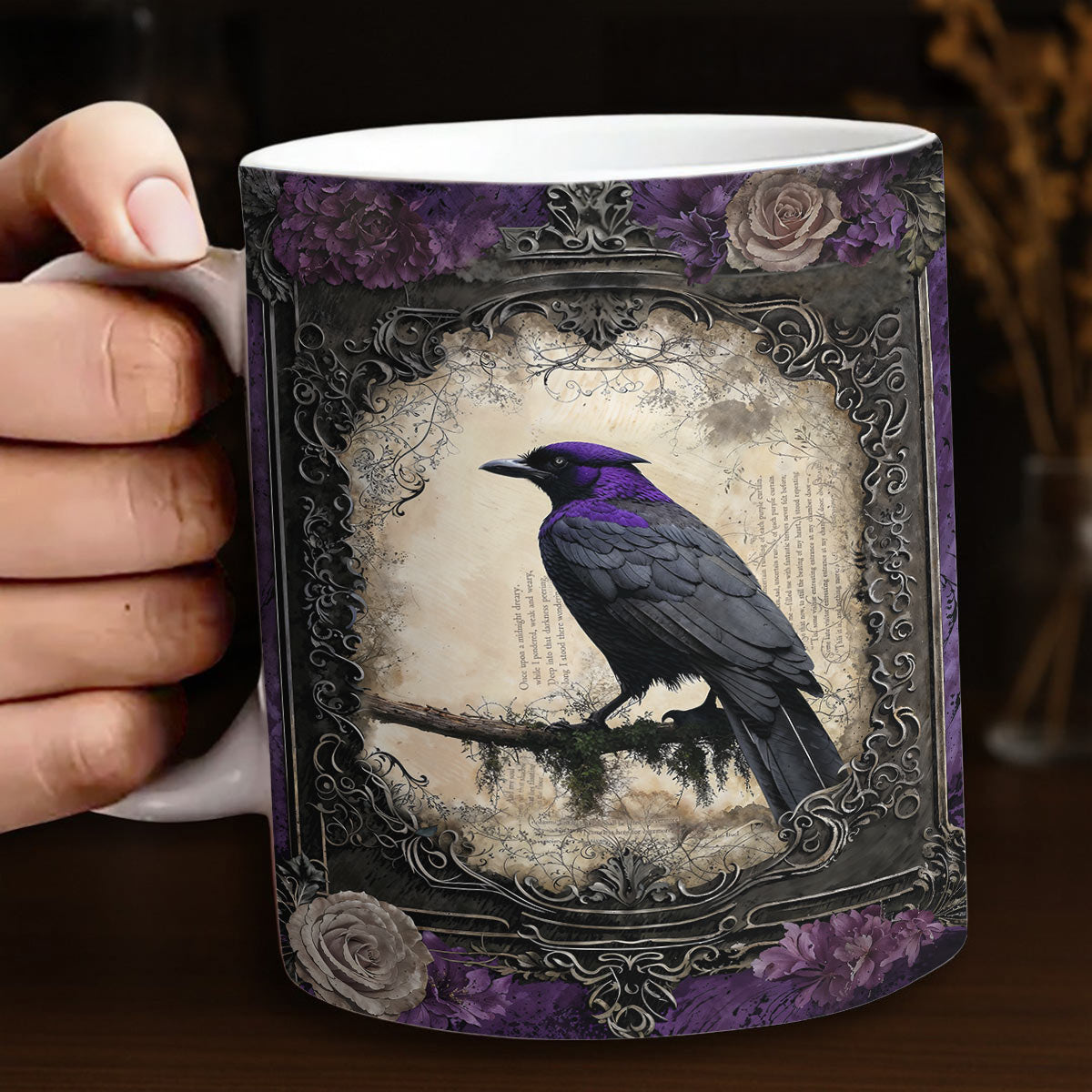 Gothic Ceramic Mug Violet Raven