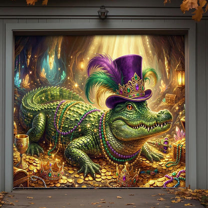 Mardi Gras Garage Door Banner Decoration - Mardi Gras Alligator’s Fortune