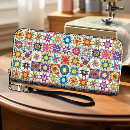 Sewing Lover Leather Wallet Colorful Quilt Blocks