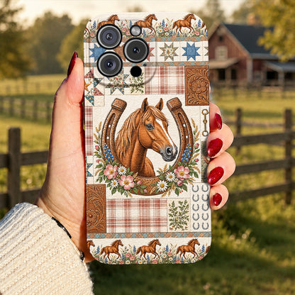 Horse Leather Phone Case Country Patchwork Horse