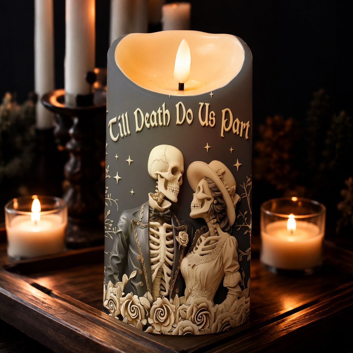 Till Death Do Us Part Personalized Skull LED Candle