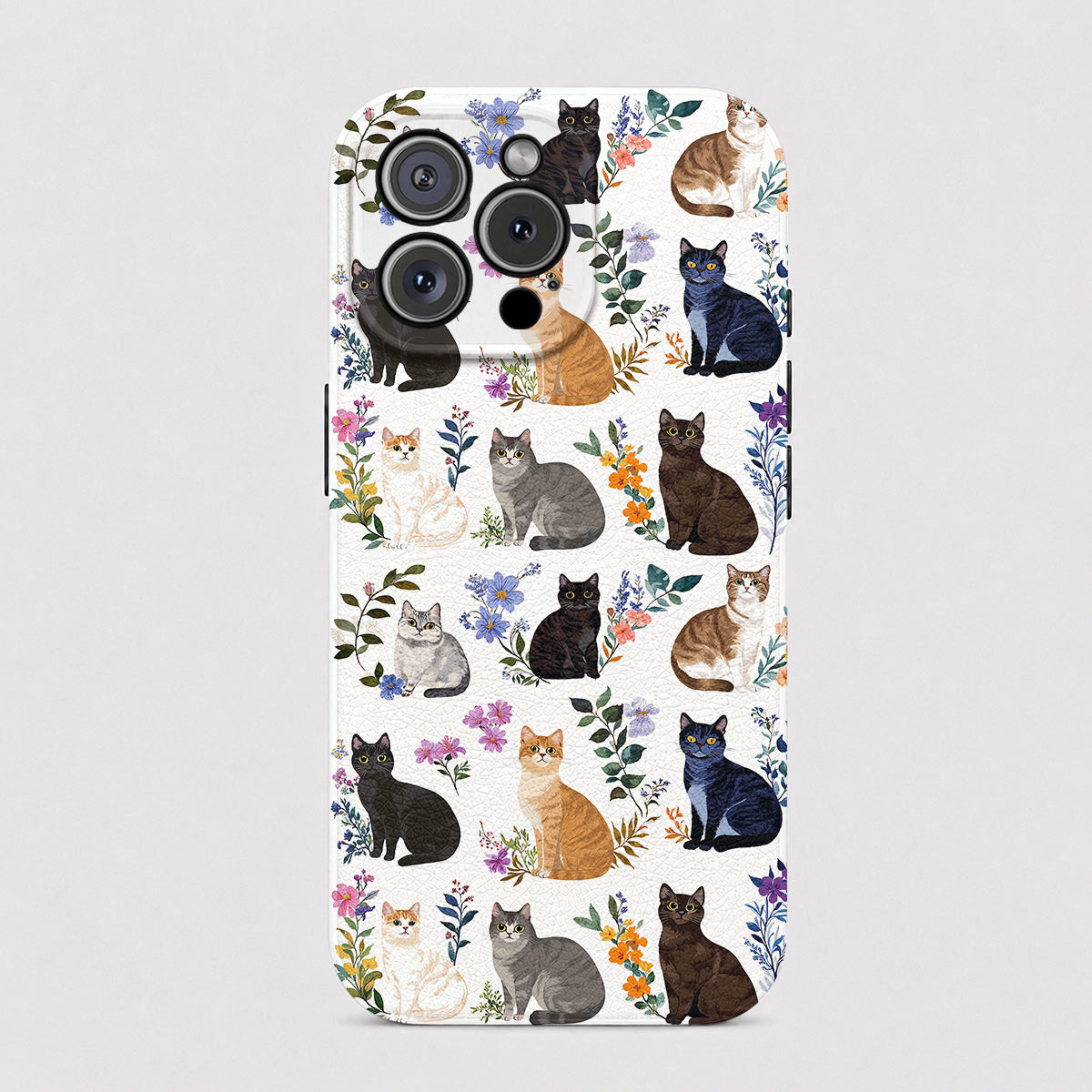 Cat Leather Phone Case Charming Floral Cats