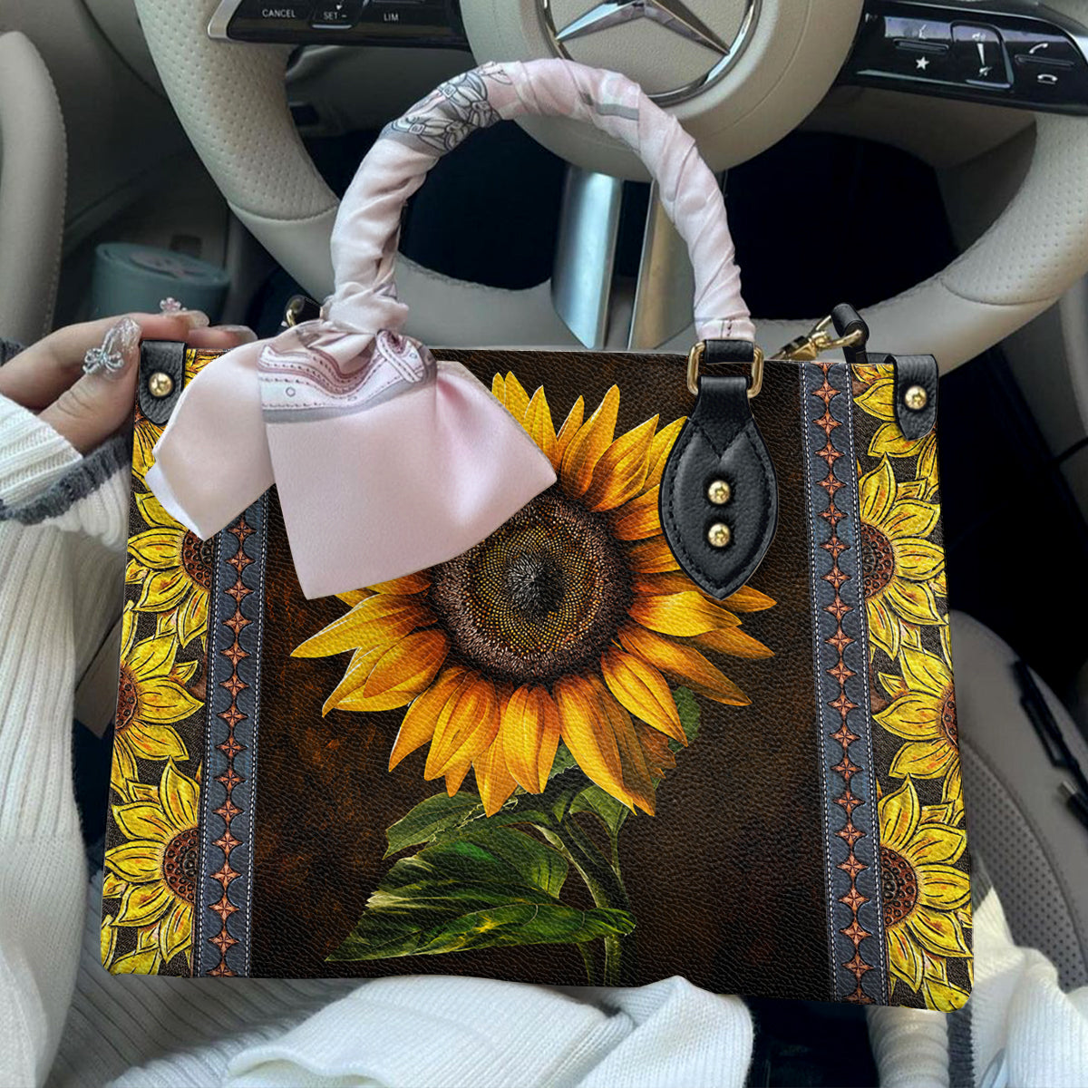 Sunflower Leather Handbag Golden Sunflower Glow