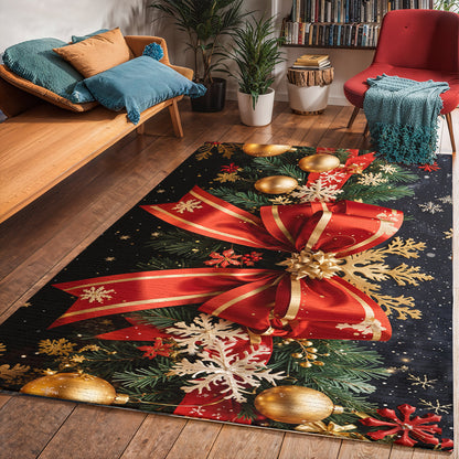 Christmas Area Rug Red Ribbon Magic Wrapped in Joy