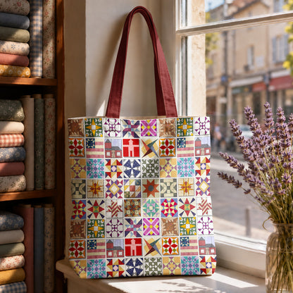 Sewing Lover Canvas Tote Bag Quilt Blocks