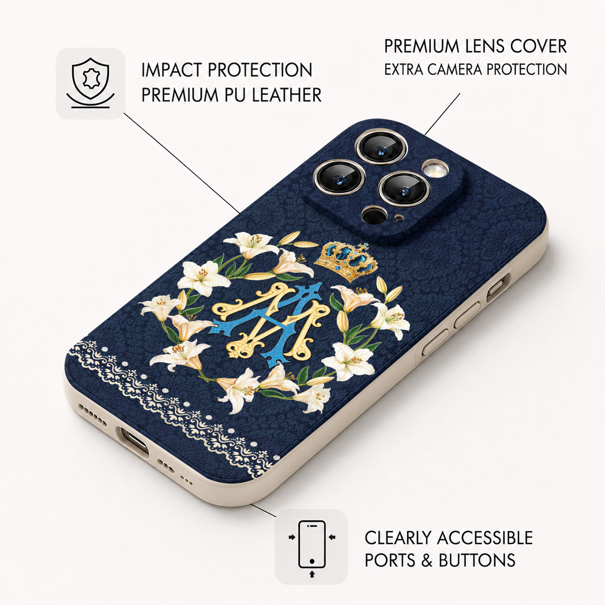 Mary Leather Phone Case Crown Of Grace