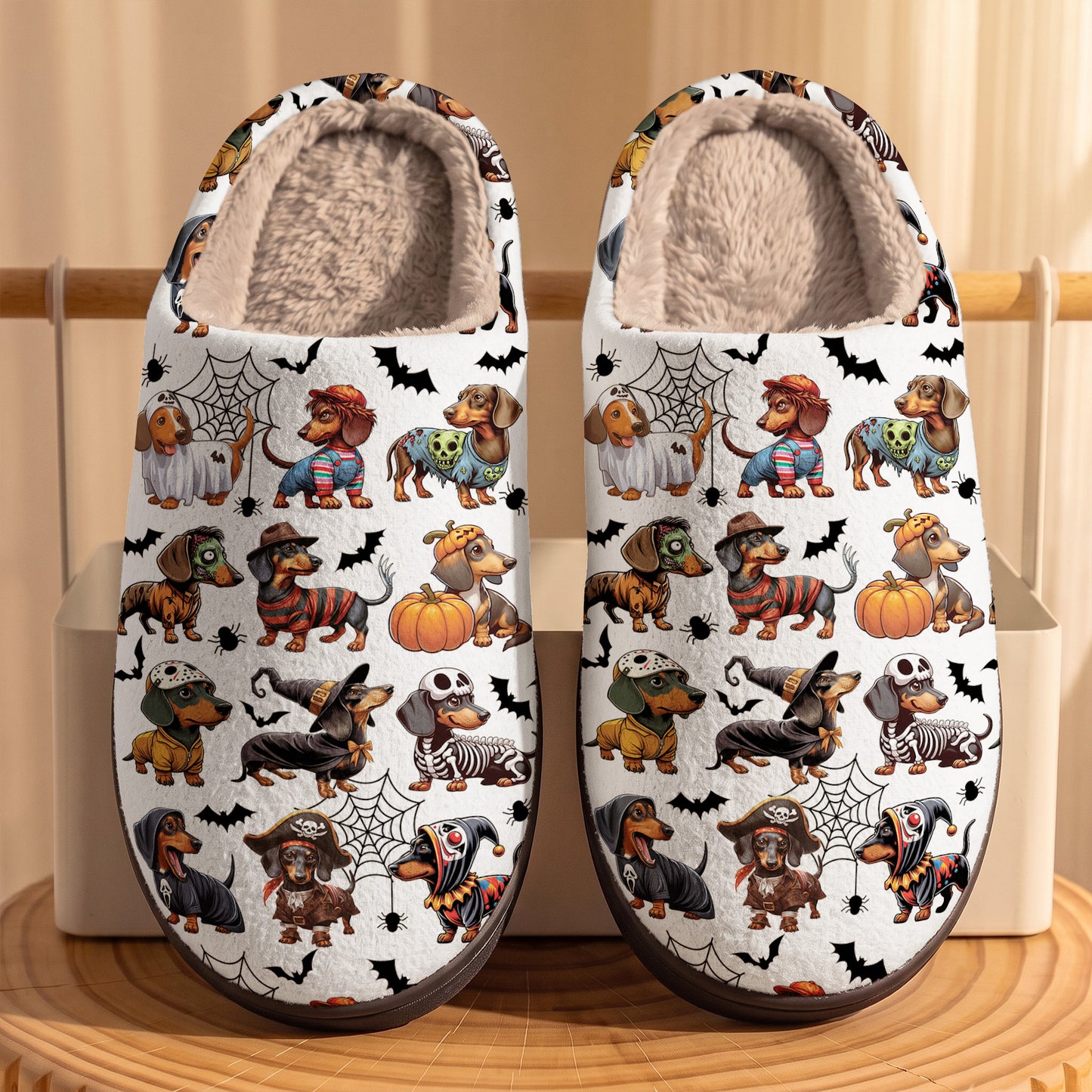 Dachshund Halloween Fleece Lined Slippers Spooky Sausage Squad