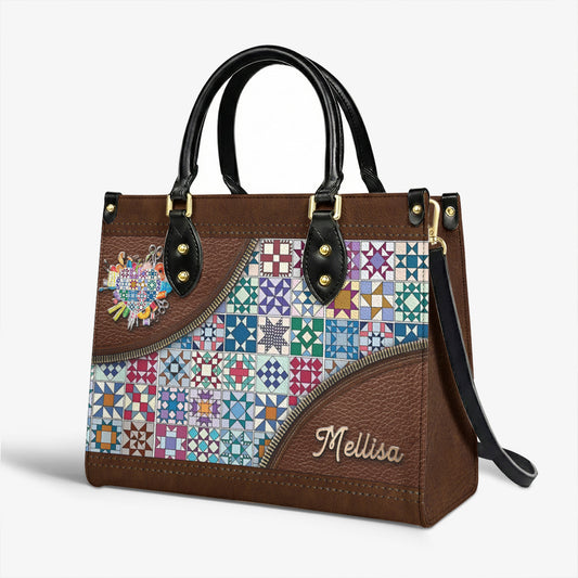 Sewing Lover Leather Handbag Personalized Traditional Quilt Blocks