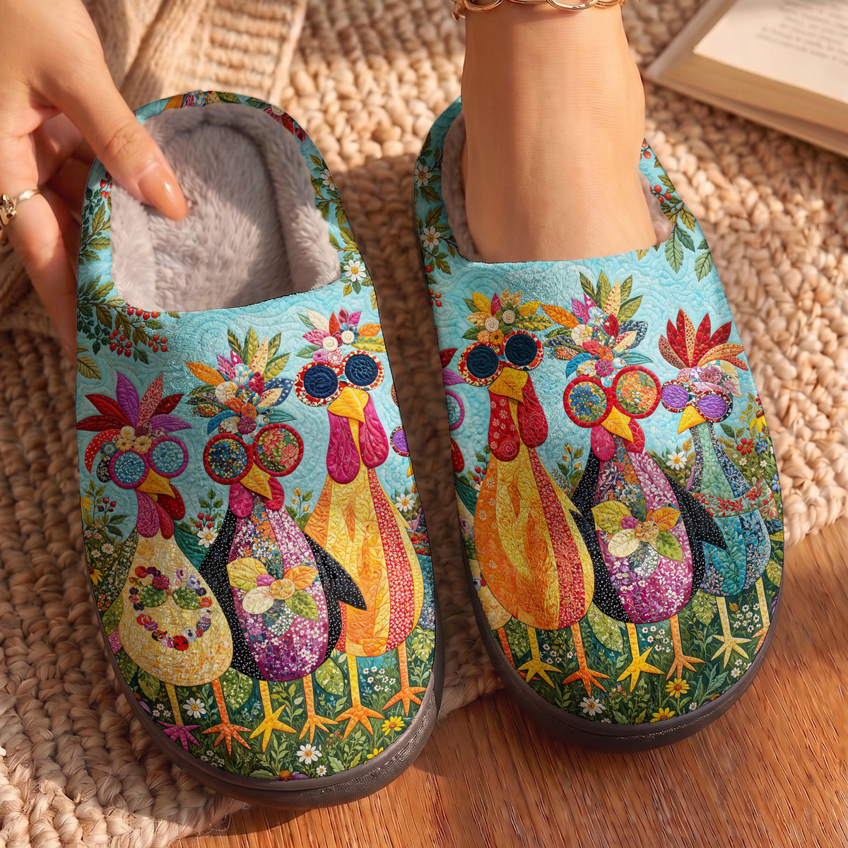 Chicken Fleece Lined Slippers Quirky Garden Girls