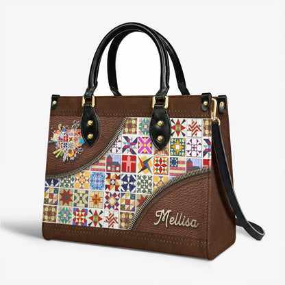Sewing Lover Leather Handbag Personalized Quilt Blocks